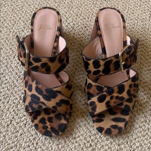 J. Crew Leopard Print Mule Slides with Gold Buckle